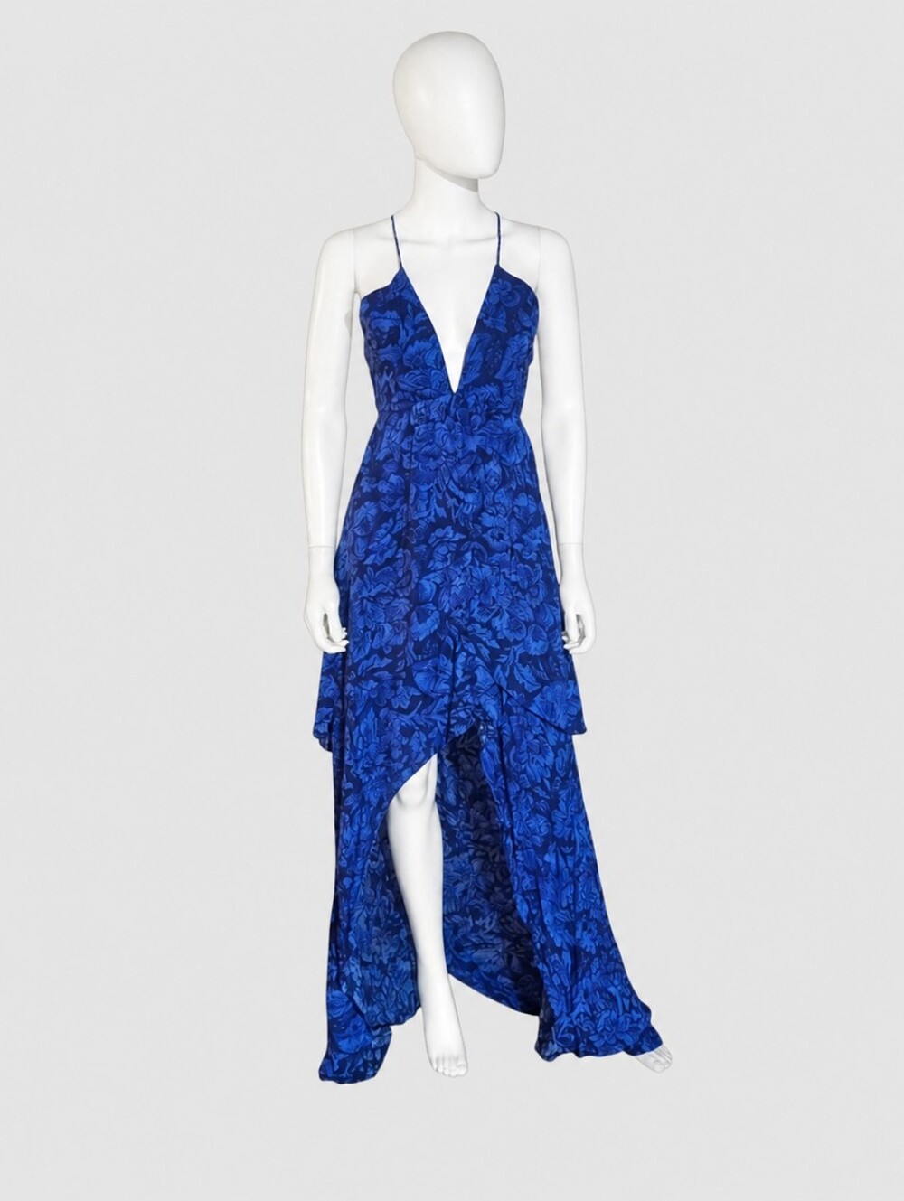 The Jetset Diaries | Blue Floral High-Low Maxi Dress Lace-Up Back In Size Medium